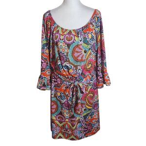 Dressbarn Colorful Paisley Off-the-Shoulder Dress Size Large Wedding Guest Dress